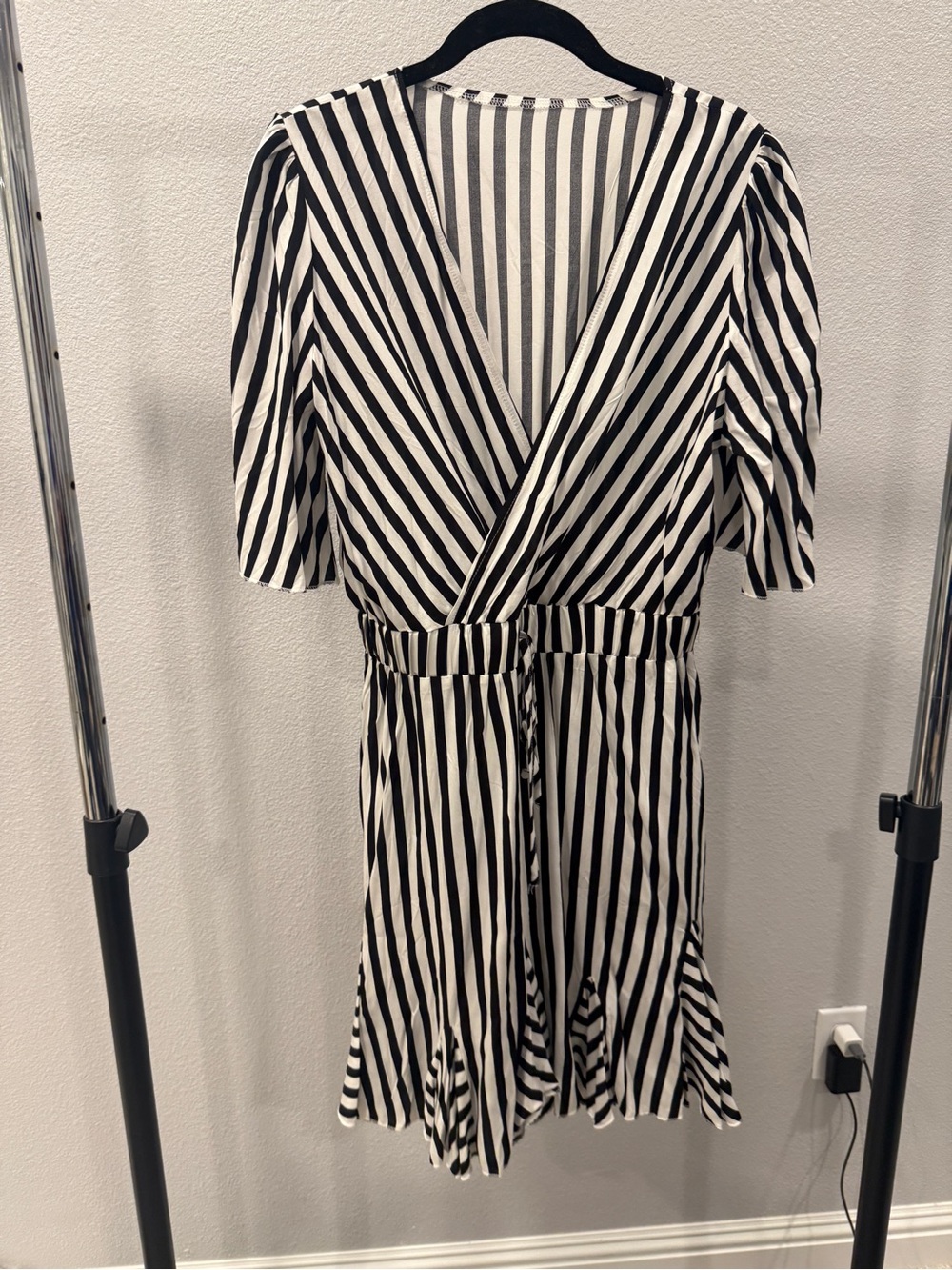 SHEIN Black and White Striped Wrap Mini Dress 100% viscose